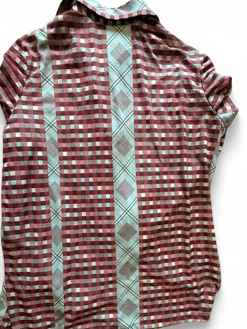 Puccini Women's Plaid Button-Up Blouse in Burgundy and Teal
